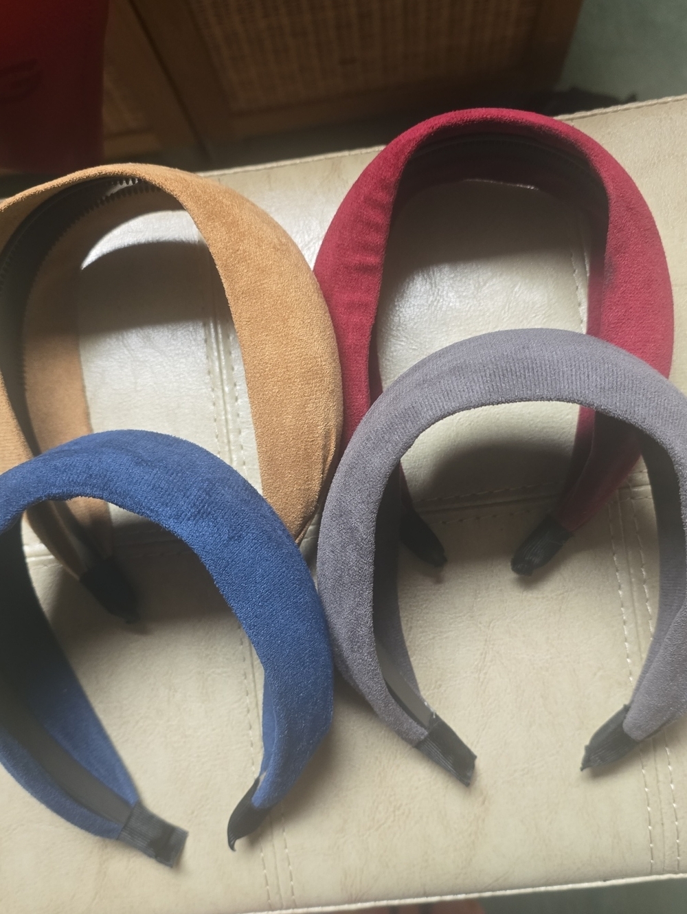 Suede Like Padded Headband Set - Blue, Red, Tan, Gray